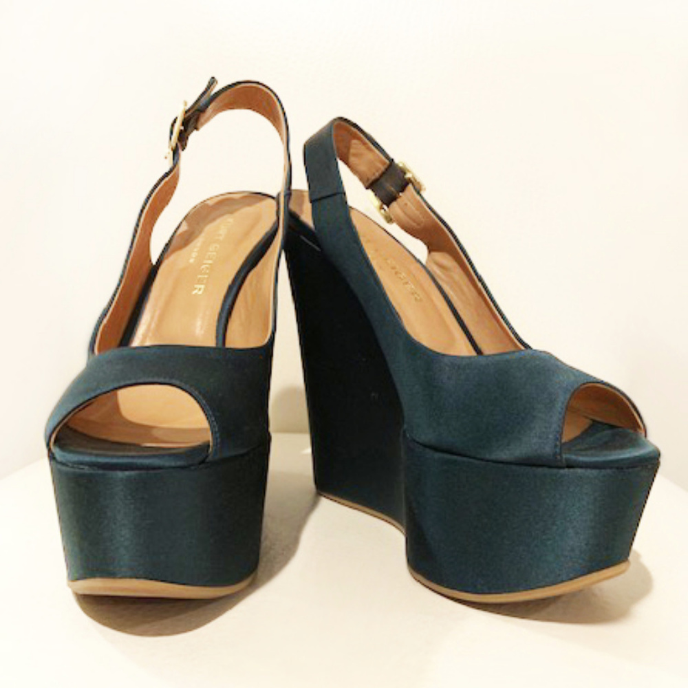 Kurt Geiger Teal Green Satin Wedge Sandal